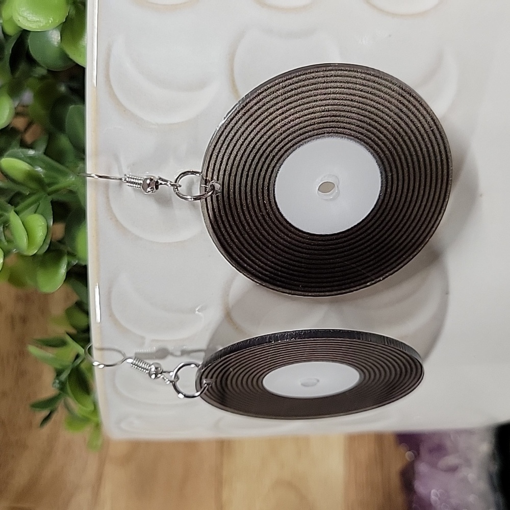 Retro Vinyl Record Drop Earrings, oversized XL